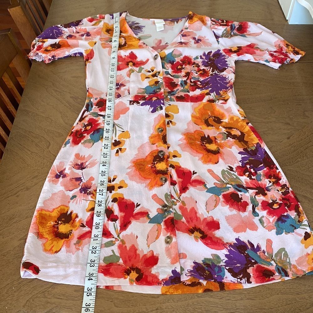 H&M Light Pink Floral Puff Sleeve Fit & Flare Mini Dress Size Small - Picture 11 of 13